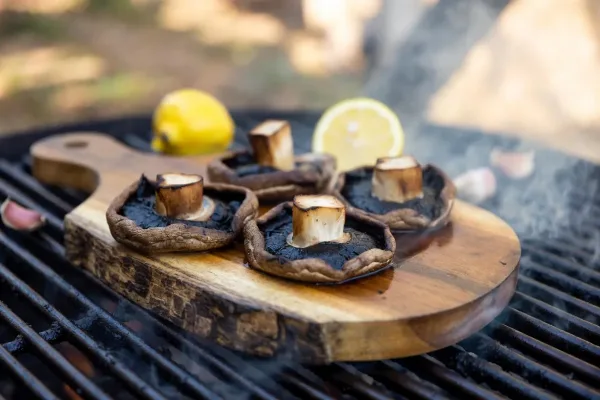 Balsamic-grilled portobello mushroom caps with lemon and garlic